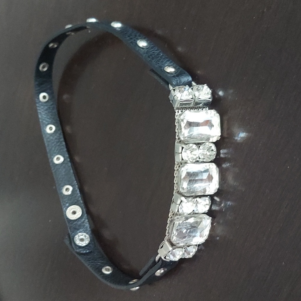 Rhinestone leather choker